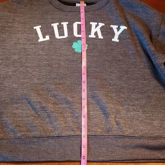 MODERN LUX Jerry Leigh Lucky Clover Crewneck Oversized Sweatshirt, XS, Grey - Picture 5 of 8